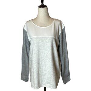 J. Crew White And Gray Round Neck Long Sleeve Back Zip Cotton Top Size M